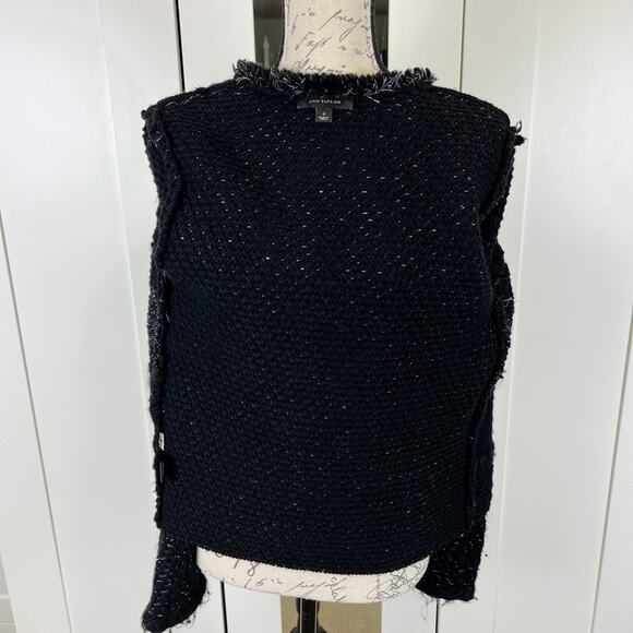 Ann Taylor Black & Silver Wool Blend Chunky Knit Tweed Blazer Jacket Size Small - Picture 6 of 12